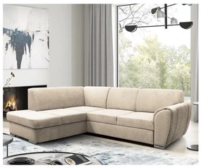 Rozkladacia rohová sedacia súprava do tvaru L s úložným priestorom SERPA, ľavá, béžová