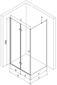 Mexen Lima, sprchový kút so skladacími dverami 80 (dvere) x 120 (stena) cm, 6mm číre sklo, chrómový profil + slim sprchová vanička čierna + chrómový sifón, 856-080-120-01-00-4070
