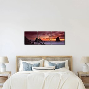 Obraz západu slnka na pobreží (s hodinami) (90x30 cm)