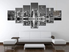 Gario Obraz s hodinami Nočný Manhattan - 7 dielny Rozmery: 210 x 100 cm