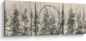 Obraz - Borovicový les I., aquarel (s hodinami) (90x30 cm)