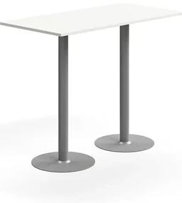 Barový stôl ALVA, 1400x700x1000 mm, s kotvením do zeme, HPL, strieborná/biela