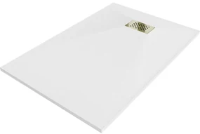 Mexen Hugo, obdĺžniková sprchová vanička SMC 120 x 90 cm, biela, zlatá krytka, 42109012-G