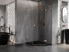 Mexen Lunar, L päťuholníkový sprchový kút s pravým sklonom 90 x 100 cm, 8mm číre sklo, profil ružové zlato, 831L-090P-100L-60-00-P