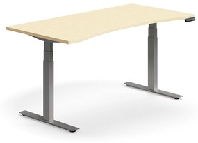 Výškovo nastaviteľný stôl QBUS, s výrezom, 1600x800 mm, strieborný rám, breza