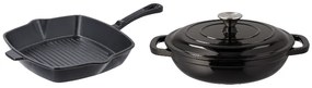 Silvercrest®  Liatinová grilovacia panvica, 24 cm, čierna + Liatinová servírovacia panvica, 2,4 l, čierna  (800011480)