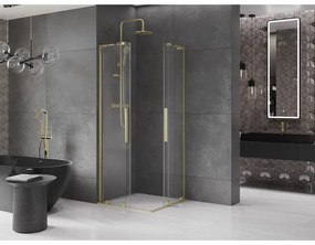 Mexen Velar L Duo, sprchový kút s posuvnými dverami 100 x 100 cm, 8mm číre sklo, zlatá matná, 871-100-100-02-03-55