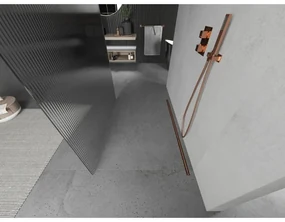 Mexen Kioto, priechodná sprchová zástena 140 x 200 cm, 8mm sklo s rebrovým vzorom, 2x stabilizačná rozpera, ružové zlato, 800-140-002-60-09