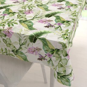 Biante Zamatový obdĺžnikový obrus Tamara TMR-035 Fialové zvončeky s listami na bielom 130x160 cm