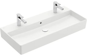 VILLEROY &amp; BOCH Memento 2.0 závesné umývadlo s dvomi otvormi (spodná strana brúsená), s prepadom, 1000 x 470 mm, Stone White, s povrchom CeramicPlus, 4A221LRW