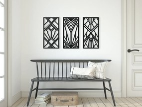 drevko 3-dielny abstraktný obraz Geometrické tvary Rozmer obrazu: 37 x 65 cm, Farba dekorácie: Čierna