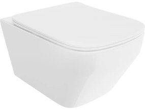 Mexen Riva, závesná WC misa 555x370x335 mm, Rimless Tornádo + WC sedadlo z duroplastu, biela lesklá, 30630200T