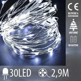 Vianočná led svetelná mikro reťaz vnútorná na batérie - 30led - 2,9m studená biela