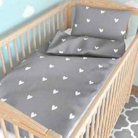 Goldea detské bavlnené obliečky do postieľky - srdiečka na sivom 90 x 130 a 40 x 60 cm