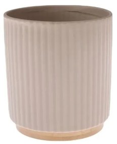 Keramický obal na kvetináč s bambusovým podstavcom, 12 x 12 x 13 cm