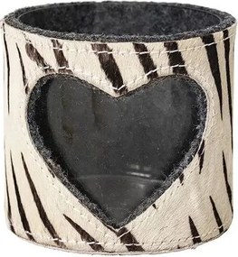 Svietnik so srdcom zdobený kožou so vzorom Zebra - 11,5*11,5*10,5cm
