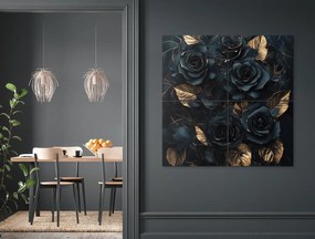 drevko |  Štvordielny obraz Zlatý tieň ruží  100 x 100 cm