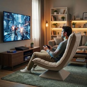 Otočné relaxačné kreslo – polohovateľné béžové kreslo