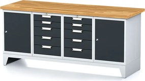 Dielenský stôl MECHANIC I, 2 skrinky a 2x 5 zásuvkový box na náradie, 10 zásuviek, 2000x685x880 mm, grafitové dvere