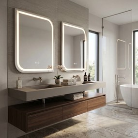 Rea ZONE, LED zrkadlo 60x80cm v ráme z brúsenej ocele, HOM-00301