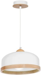 Závesné svietidlo Studio, 1x drevené/biele kovové tienidlo, (fi 32cm), w/br