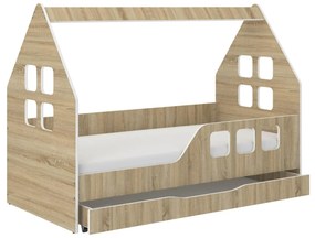 Detská domčeková posteľ KIDHOUSE so šuplíkom - sonoma - pravá - 160x80 cm