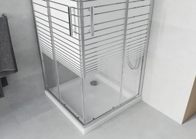 Mexen Rio štvorcová sprchová kabína 80 x 80 cm, biele pruhy, chróm + vanička Flat, biela - 860-080-080-01-20-4010
