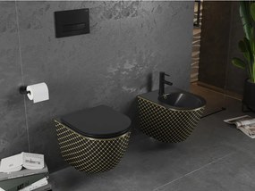 Mexen Lena, závesný bidet 480x370x325 mm, čierna matná - zlatý vzor, 35224879
