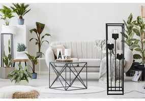Stojacia lampa Roma Cage, 3x čierne/transparetné sklenené tienidlo v kovovom ráme
