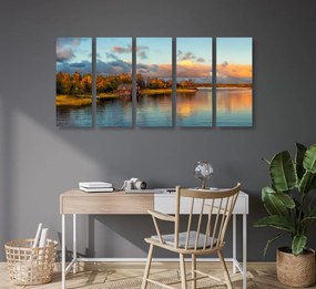 5-dielny obraz západ slnka nad jazerom - 100x50