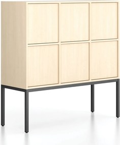 Kancelárska skriňa FRAME, nízka, čierna podnož, 6x dvere, 1299 x 450 x 1331 mm, PUSH-lock, breza