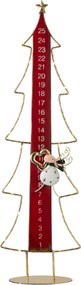 Adventní kalendář kovový Vánoční strom LED červená a zlatá – 23*12*78,5 cm