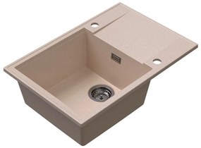 Sink Quality Sink55, kuchynský granitový drez 680x460x215 mm + grafitový sifón, béžová, SKQ-SINK.P.1KDO.XB