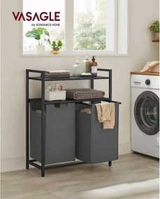 Kôš na bielizeň s 2 priehradkami a 2 policami, sivý