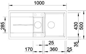 Blanco Metra 6 S, silgranitový drez 1000x500x190 mm, 1,5-komorový, antracitová, BLA-513230