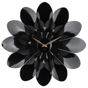 Čierne nástenné hodiny Karlsson Flower, ø 60 cm