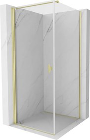 Mexen Mist-B, 1-krídlový výklopný sprchový kút 95 x 95 cm, číre sklo, zlatý matný profil, 8A2T-095-095-55-00