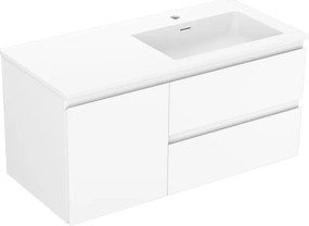 Mexen Orio, kúpeľňová skrinka 100 cm s pravým umývadlom Otis, 2S, 1D, biela matná, 91A13-10047-3-BBFFF01-W18P01