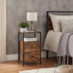 Nočný stolík s 2 zásuvkami, rustikálny hnedý