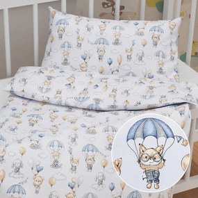 Biante Detské bavlnené posteľné obliečky do postieľky Sandra SA-469 Zvieratká s padákmi na svetlo modrom Do postieľky 90x120 a 40x60 cm