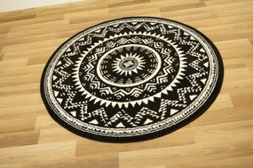 Koberec kruh Luna 503493/50944 Rozeta Etno čierny / krémový