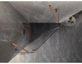 Mexen Lunar, Päťuholníkový sprchový kút Mexen Lunar naklápací doľava 100 x 100 cm, 8mm číre sklo, profil medená matná, 831-100L-100P-65-00-L