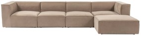 Rohová pohovka Sora s rámom zo 100% hrabového dreva 430 x 102 cm, pravá, kapučínová