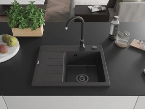 Mexen Ben, 1-komorový granitový drez 600x500x190 mm, pravý + čierny sifón, čierna škvrnitá, 6523605000-76-B