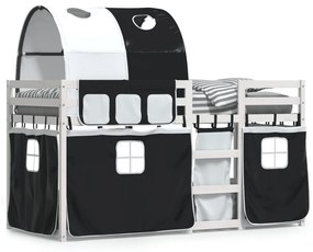 Poschodová posteľ závesy bielo-čierna 90x200cm masívna borovica 3284021