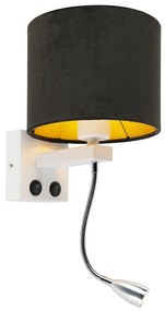 Moderná nástenná lampa biela s čiernym zamatovým tienidlom - Brescia