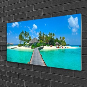 Skleneny obraz Tropická pláž palmy 140x70 cm