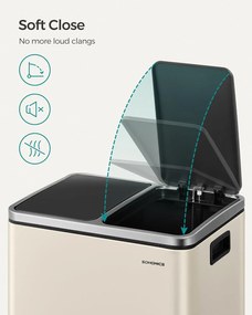 Odpadkový kôš do kuchyne, 2 x 15 litrov, selektívny triediaci systém, béžovo čierny