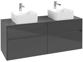 VILLEROY &amp; BOCH Collaro závesná skrinka pod dve umývadlá na dosku, 4 zásuvky, 1400 x 500 x 548 mm, Glossy Grey, C04800FP