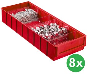 Plastový regálový box ShelfBox typ F - 183 x 500 x 81 mm, 8 ks, červený